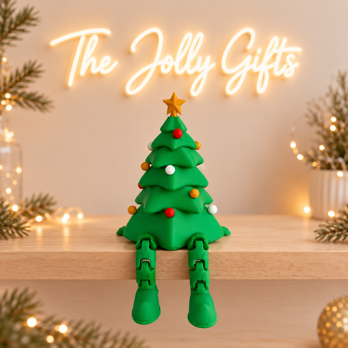 Christmas Green Tree Shelf Sitter, Dangly Legs