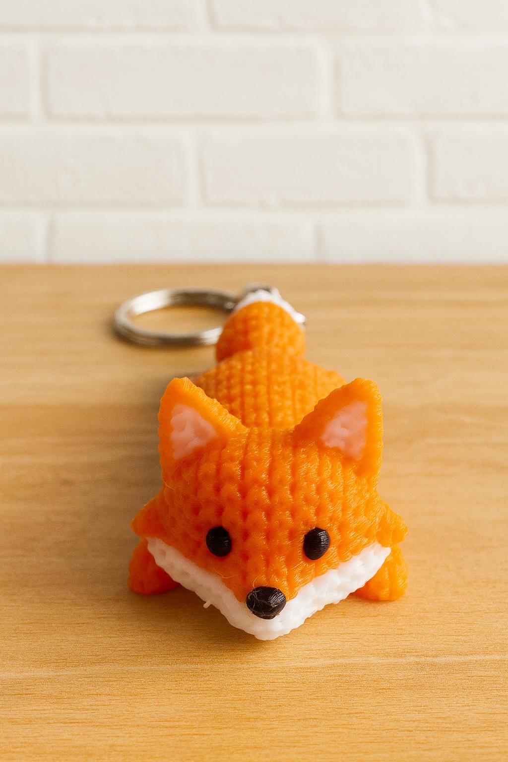 3D Printed Knitted Fox Keyring / bag charm: Articulated Flexible Fidget