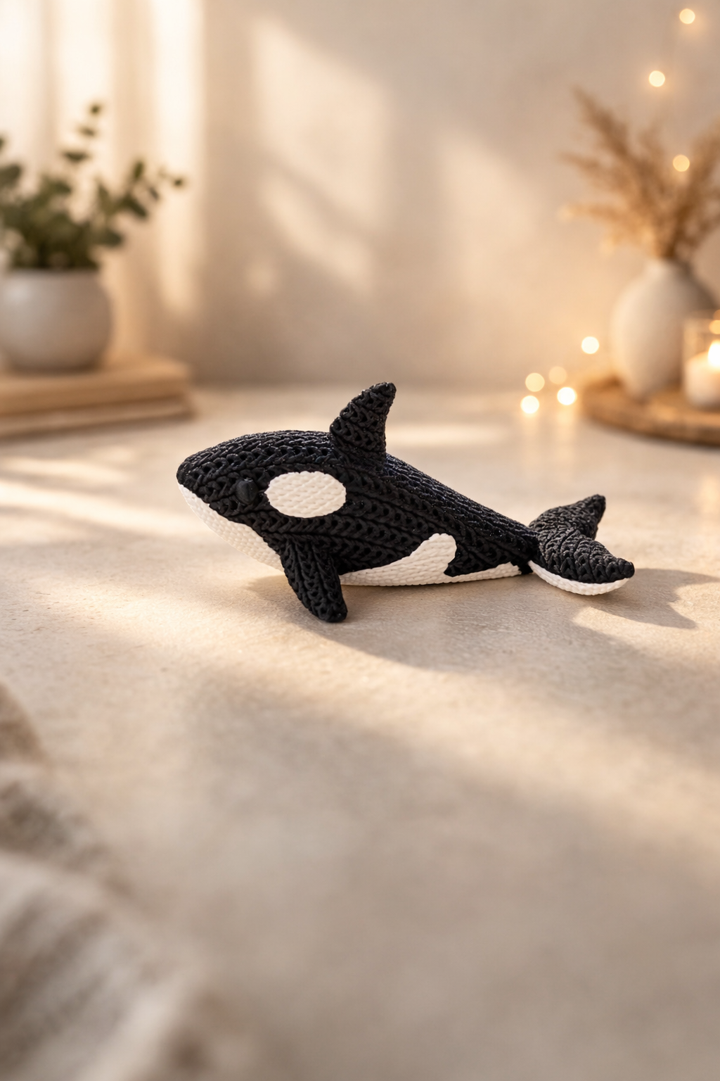 Orca Whale Figurine: 3D Printed Knitted Style Ornament