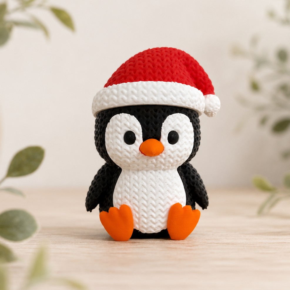 Christmas Penguin with Santa Hat  Figurine
