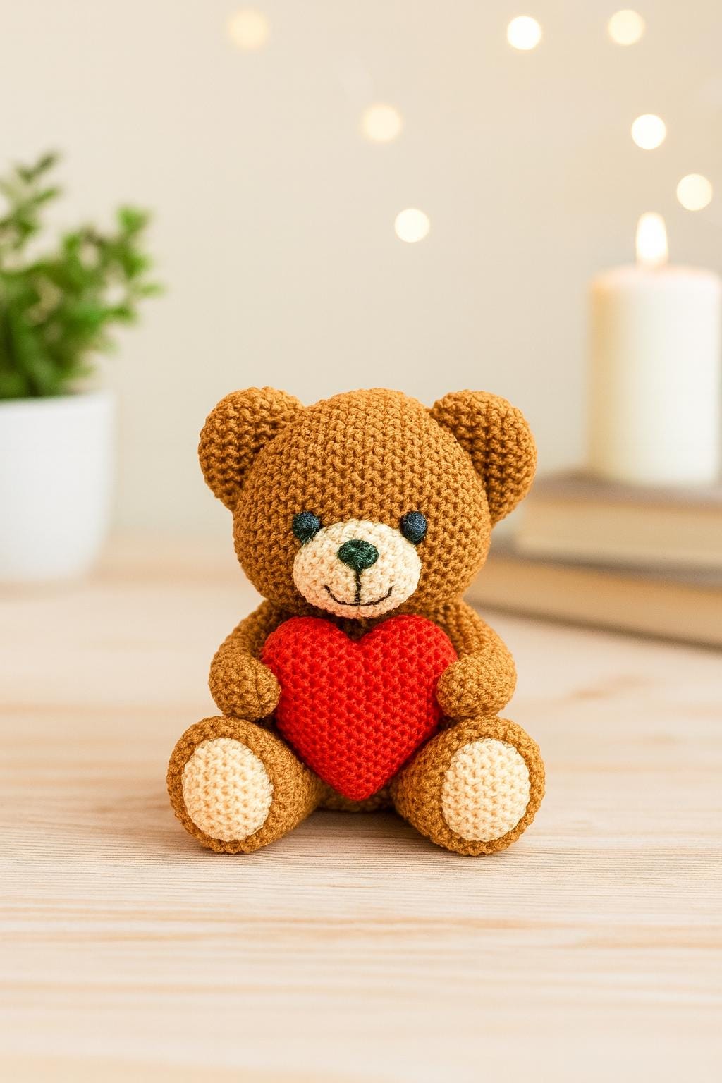 Teddy Bear with Love Heart – Figurine – Mini Collectible Ornament Valentine