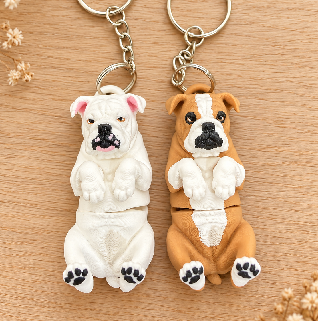 English Bull Dog  Keyring, Articulated Dog Bag Charm, Bull Dog Lover Gift
