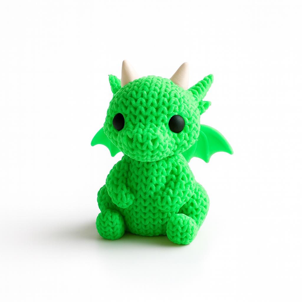 3D Printed Knitted Dragon Figurine: Collectible Ornament Gift