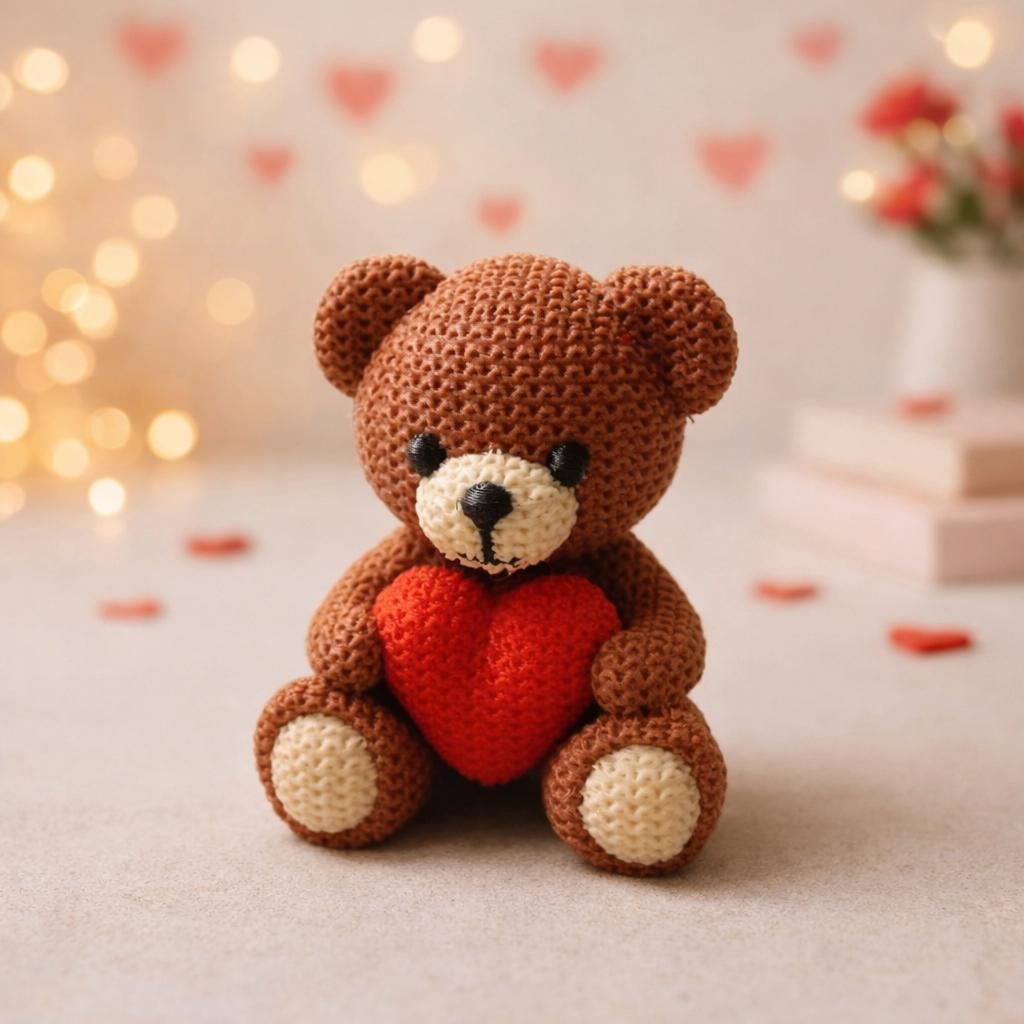 Teddy Bear with Love Heart – Figurine – Mini Collectible Ornament Valentine