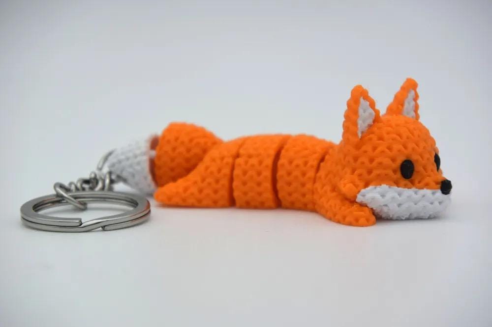 3D Printed Knitted Fox Keyring / bag charm: Articulated Flexible Fidget