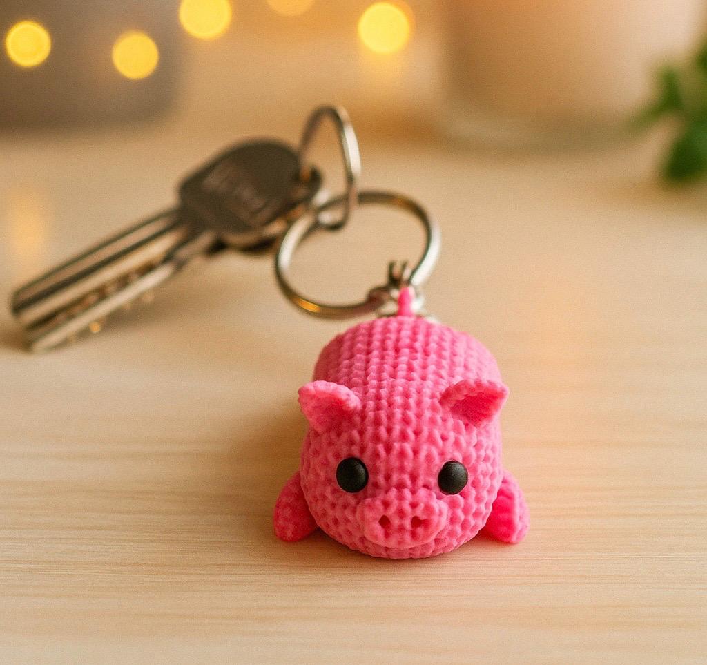 Pink Pig Keyring: Articulated Flexible 3D Printed Fidget