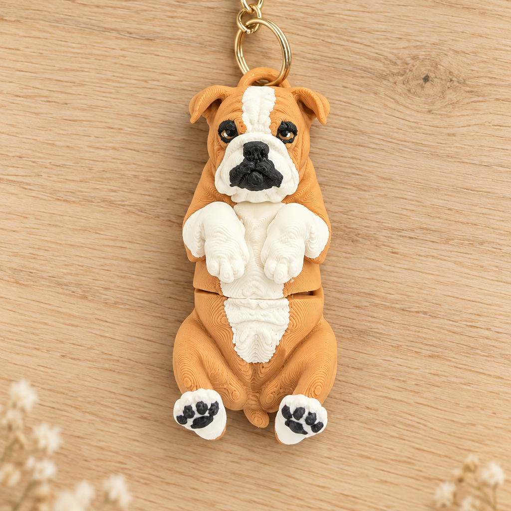 English Bull Dog  Keyring, Articulated Dog Bag Charm, Bull Dog Lover Gift