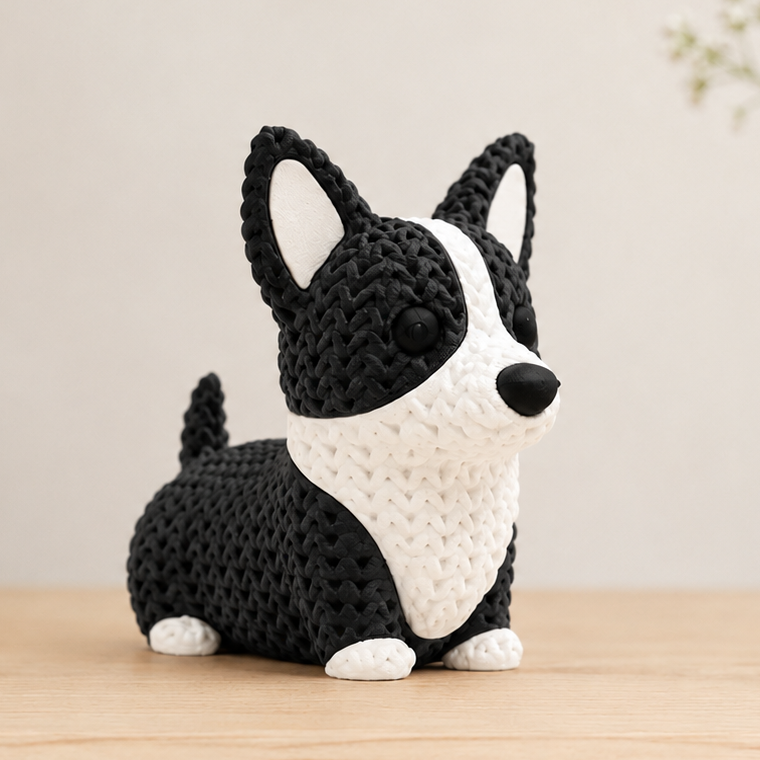 Corgi Dog Black & White Figurine