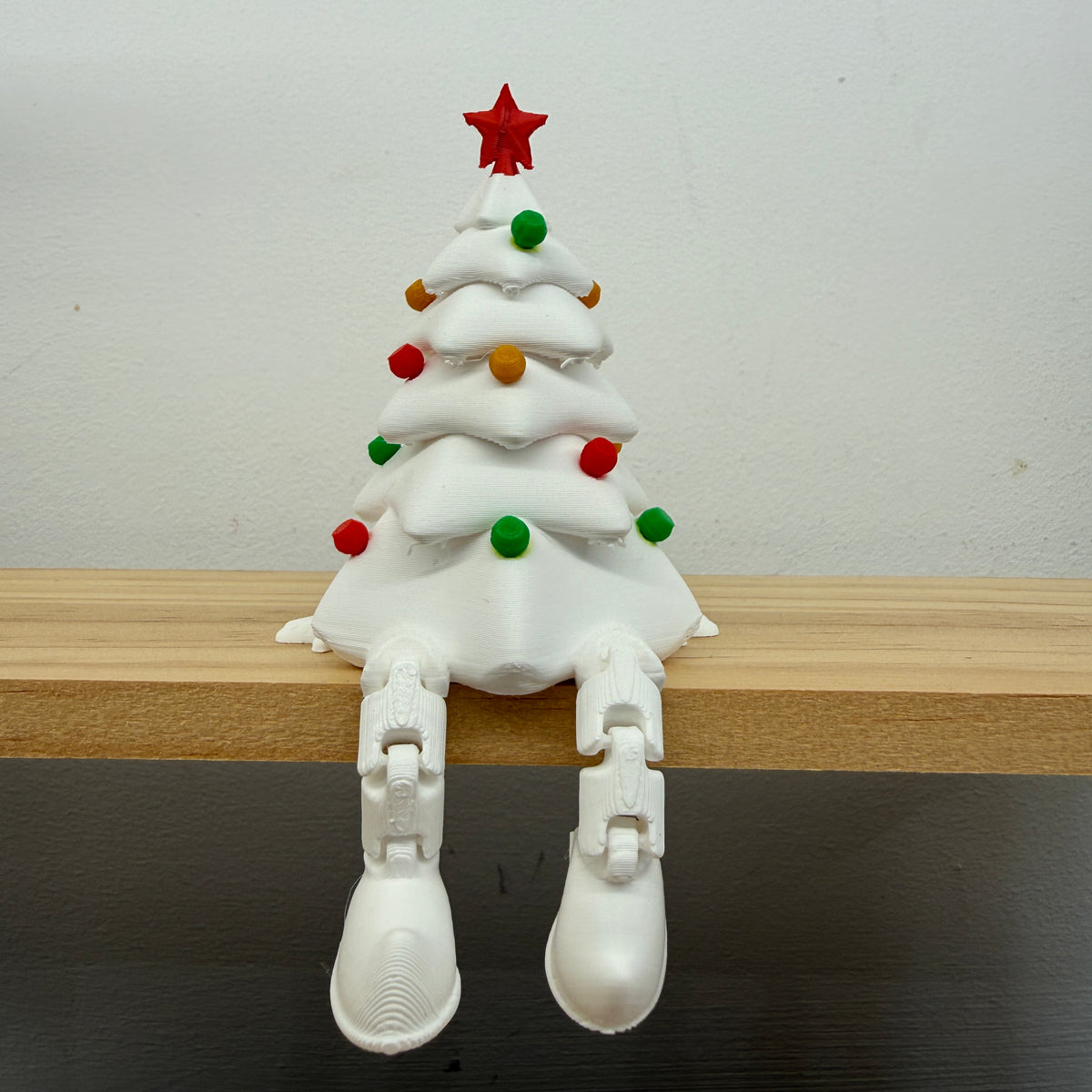 Christmas White Tree Shelf Sitter, Dangly Legs