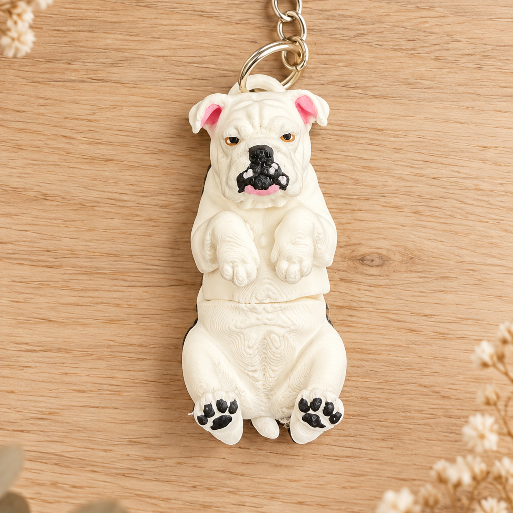 English Bull Dog  Keyring, Articulated Dog Bag Charm, Bull Dog Lover Gift