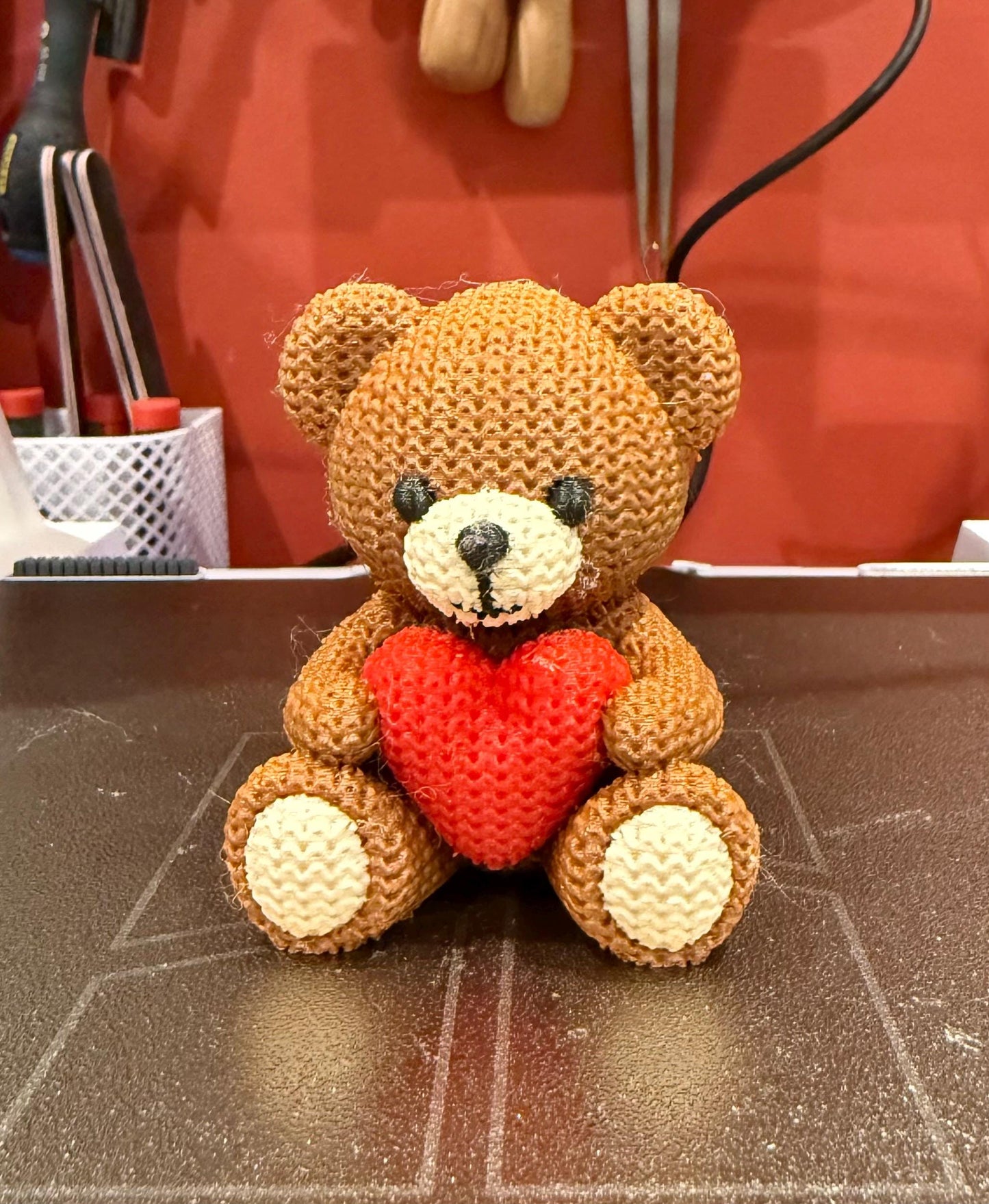 Teddy Bear with Love Heart – Figurine – Mini Collectible Ornament Valentine