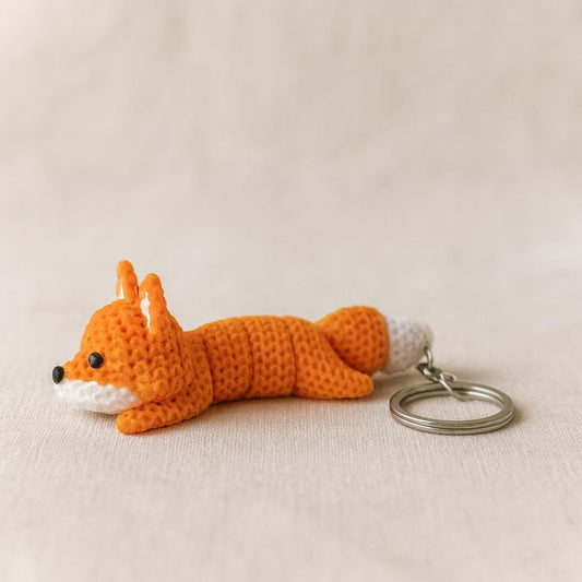 3D Printed Knitted Fox Keyring / bag charm: Articulated Flexible Fidget