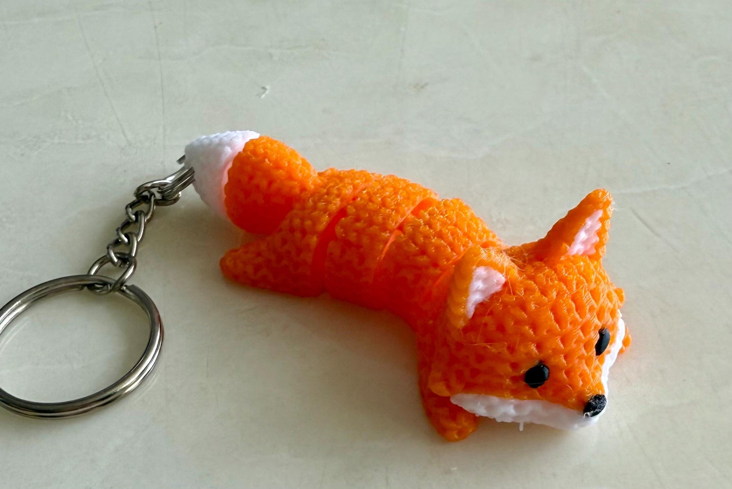 3D Printed Knitted Fox Keyring / bag charm: Articulated Flexible Fidget
