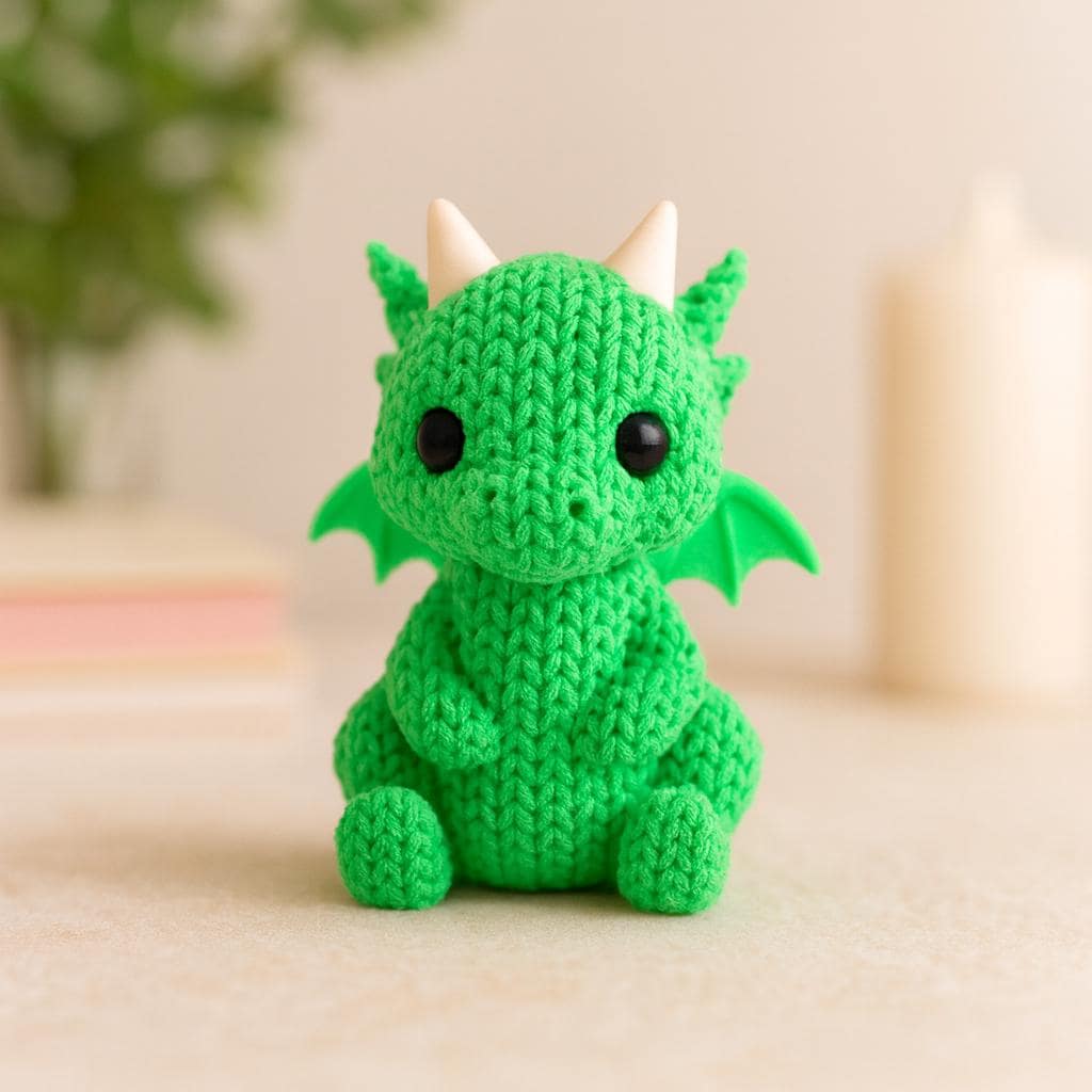 3D Printed Knitted Dragon Figurine: Collectible Ornament Gift
