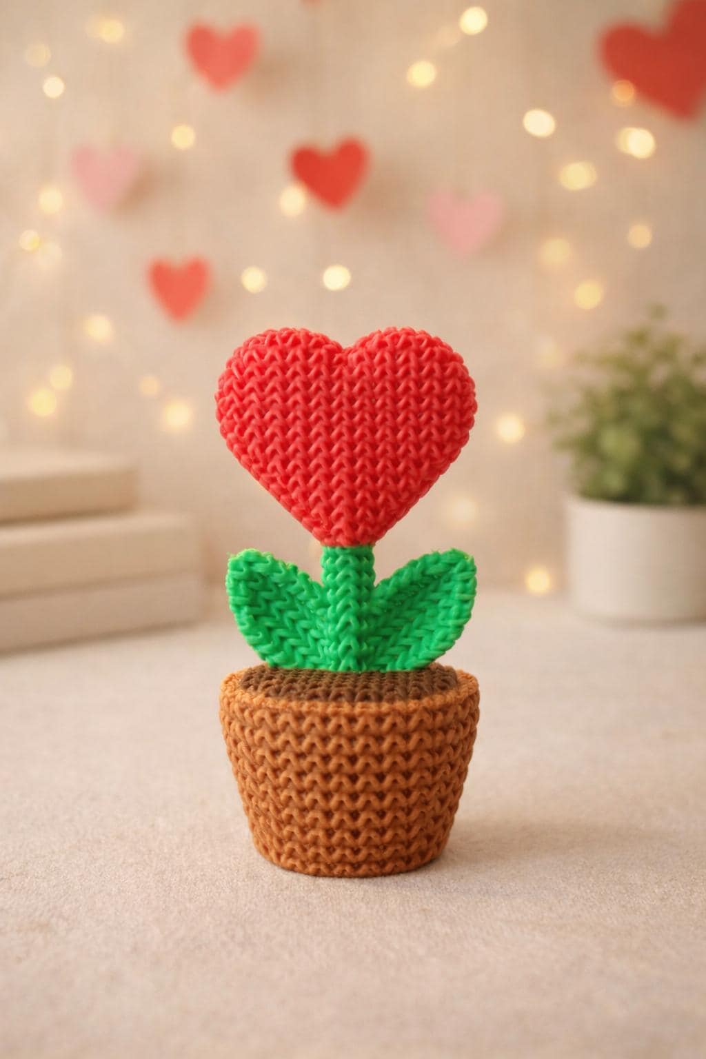 3D Printed Love Heart Flower Pot Figurine: Collectible Ornament Valentine Gift